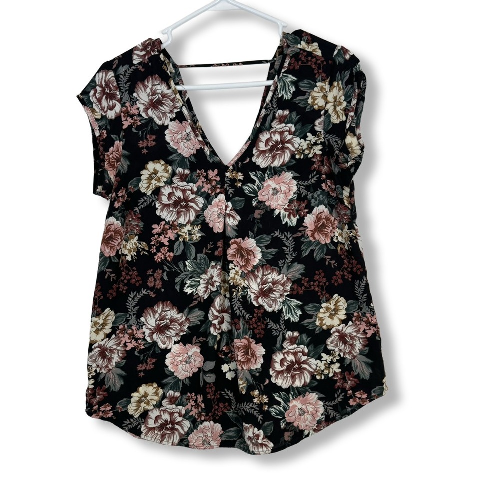 Halogen Women's Multicolor Floral Cap‑Sleeve Blouse XS Lightweight Polyest  W275